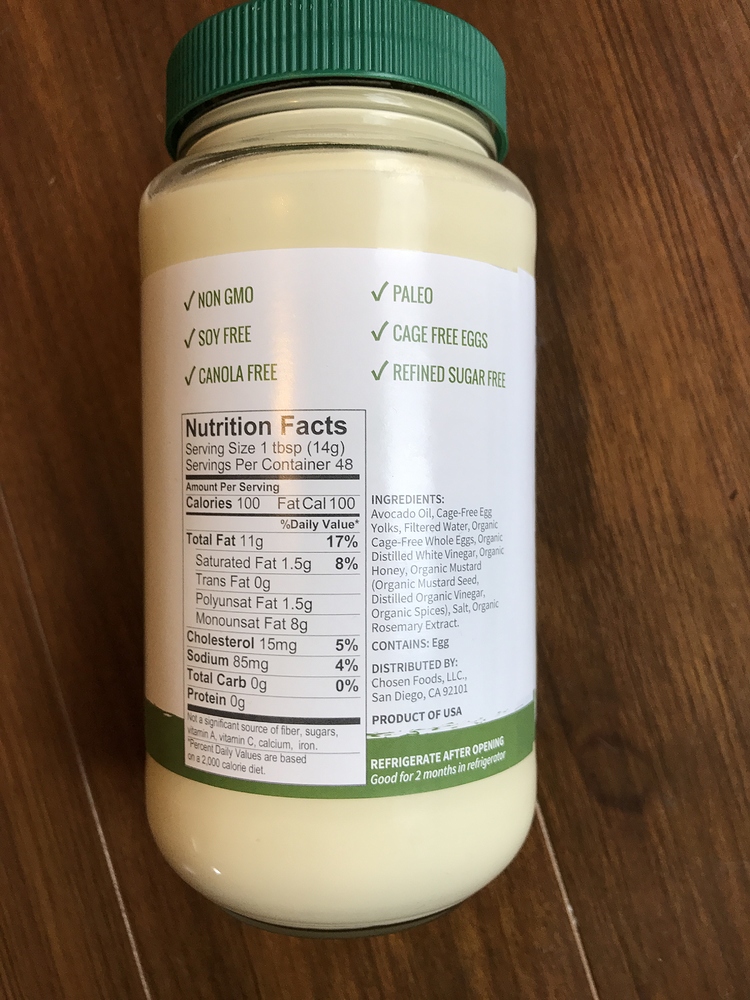 Chosen Foods Avocado Oil Mayonnaise at Costco Keto in the wild